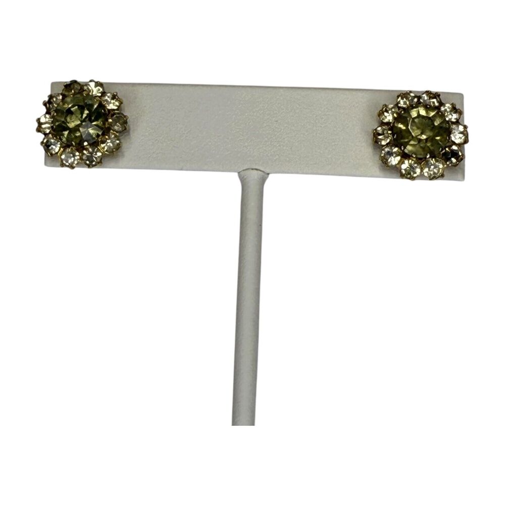 Vintage Gold-Tone Metal Round Cluster Prong Faceted Stones Stud Earrings Women's - Picture 1 of 6